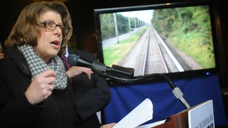 Long Island Rail Road President Helena Williams speaks during a...