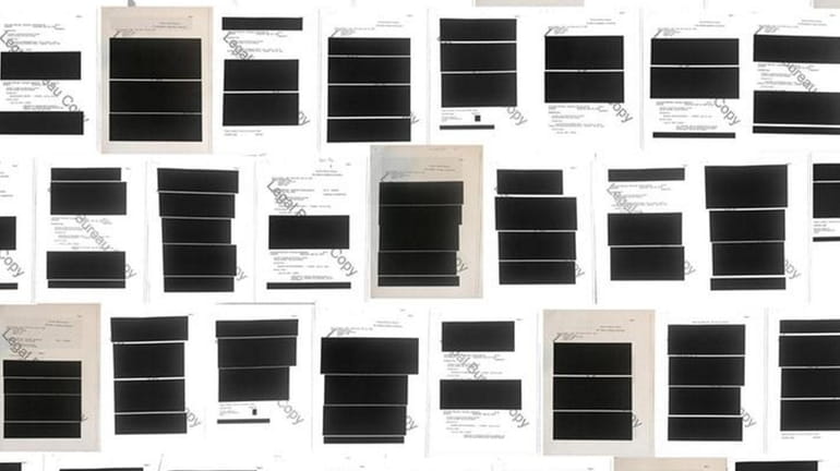 Examples of redacted police records from the Nassau County Police...