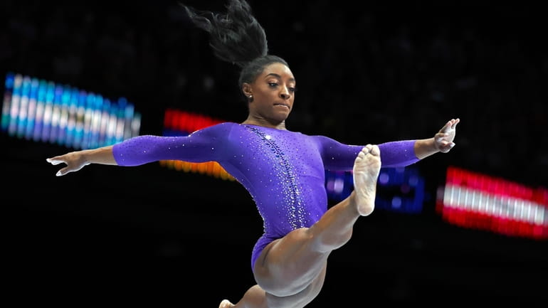 United States' Simone Biles competes on the beam during the...