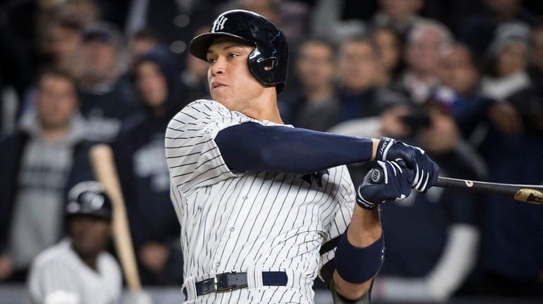 Yankees' Aaron Judge hits a three-run home run in the...