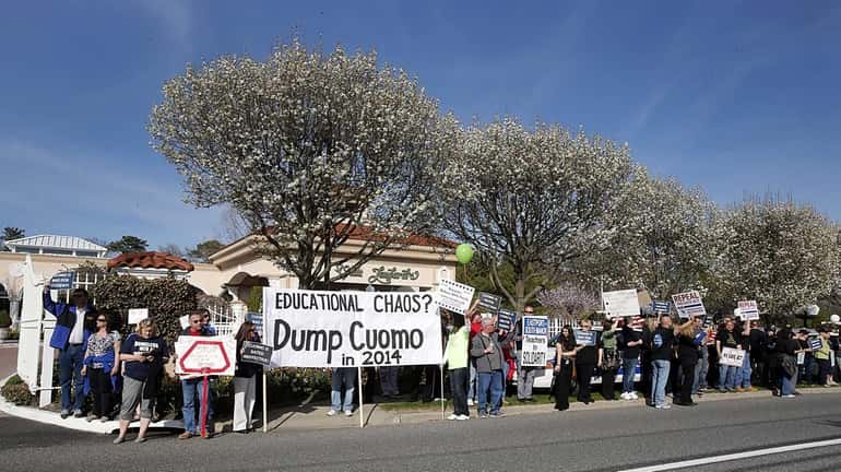 Protesters in front of Villa Lombardi on April 28, 2014....