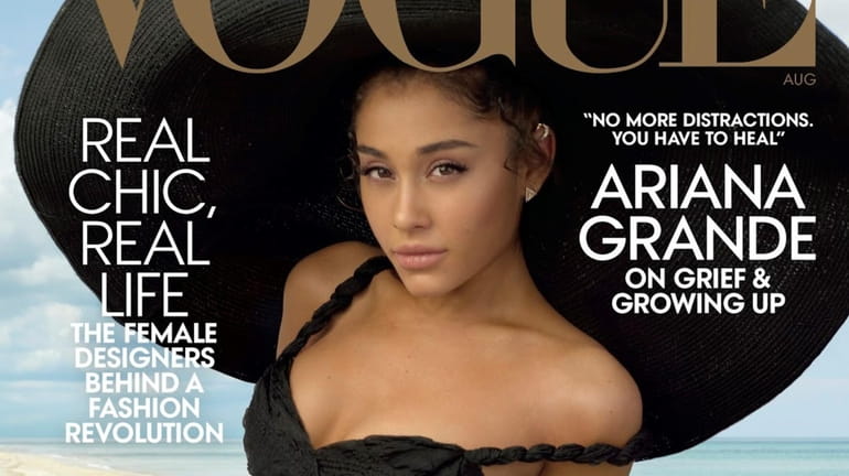 Ariana Grande appears on the cover of the August issue...