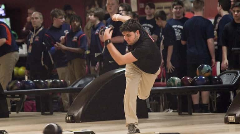 East Islip's Joe Zagari competes in the NYSPHSAA Bowling Championships...