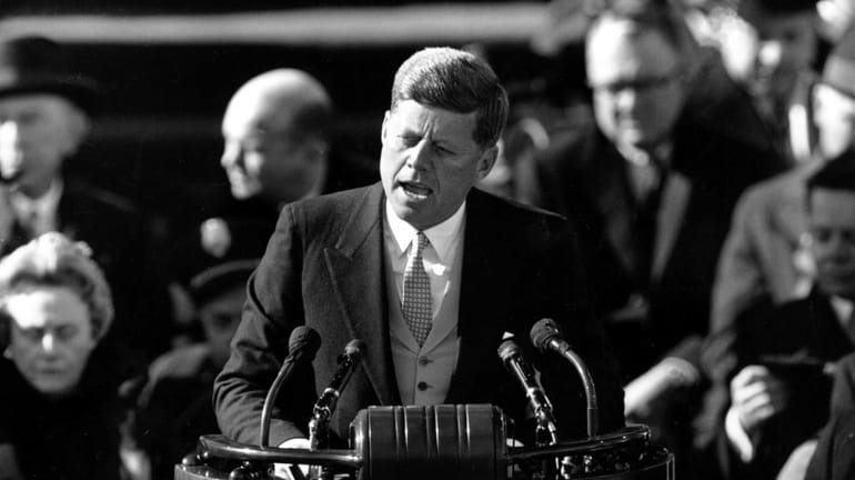President John F. Kennedy delivers his inaugural address after taking...