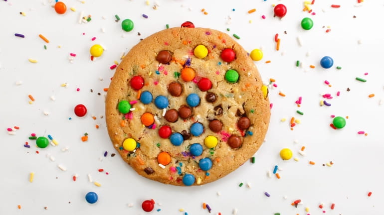 An M&M cookie from David's Cookies.