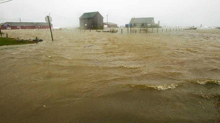 Flooding in New Suffolk during Superstorm Sandy in October 2012.