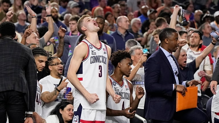 Connecticut guard Joey Calcaterra celebrates after their win against Miami...