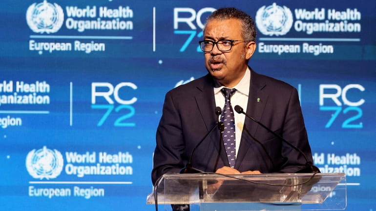 Director-General of the World Health Organization Tedros Adhanom Ghebreyesus delivers a...