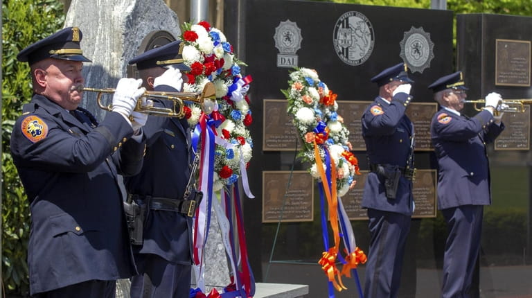 Nassau police at the Nassau County Police Memorial on Thursday...