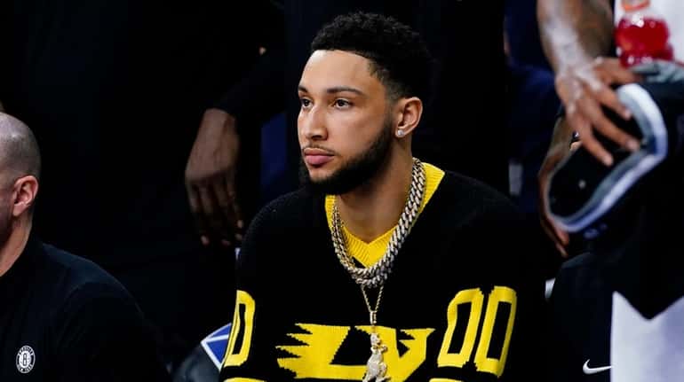 The Nets' Ben Simmons watches during the first half of...
