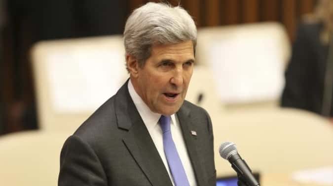 U.S. Secretary of State John Kerry speaks during the Summit...