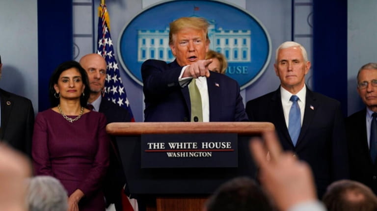 President Donald Trump at a news briefing Tuesday.