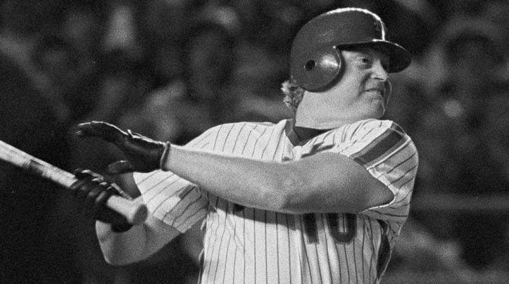 Rusty Staub, pinch hitting for the Mets, watches his sixth-inning...