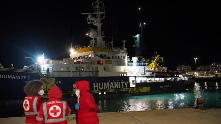 The SOS Humanity 1 humanitarian ship is moored in the...