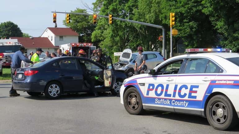 Three people were hurt in a crash Saturday morning in...