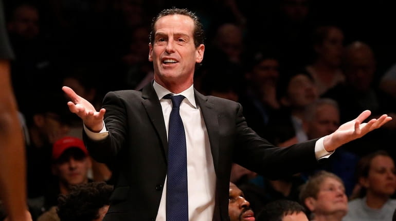 Nets head coach Kenny Atkinson reacts during the second quarter...