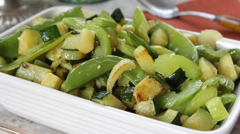 A green vegetable medley, which can be made partially in...