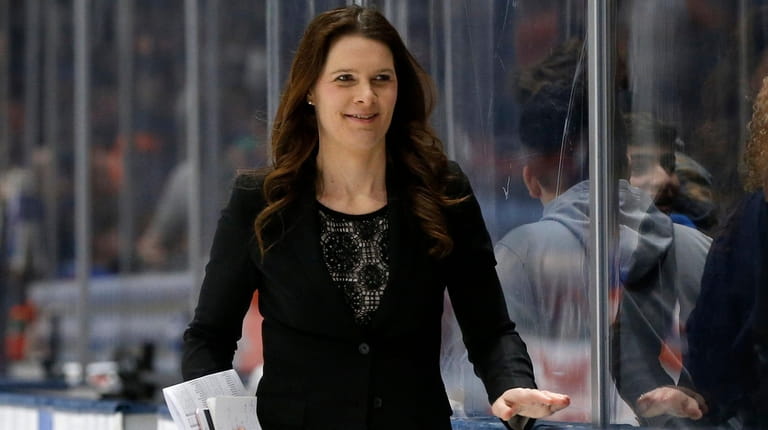 MSG Network analyst Jennifer Botterill walks off the ice after...