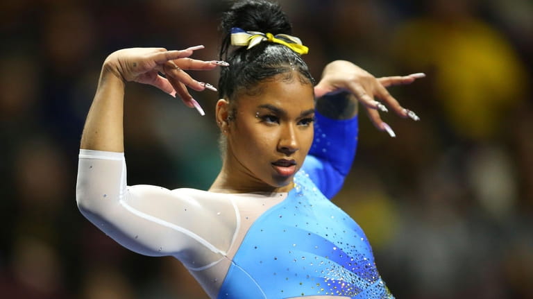 FILE - UCLA's Jordan Chiles competes on the floor exercise...