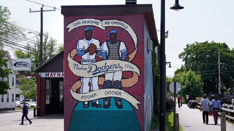 A mural honors Nashua Dodgers greats Don Newcombe and Roy...
