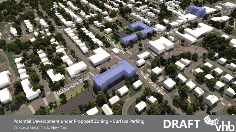 Hauppauge-based consultant VHB's visualization of how three properties could be developed...