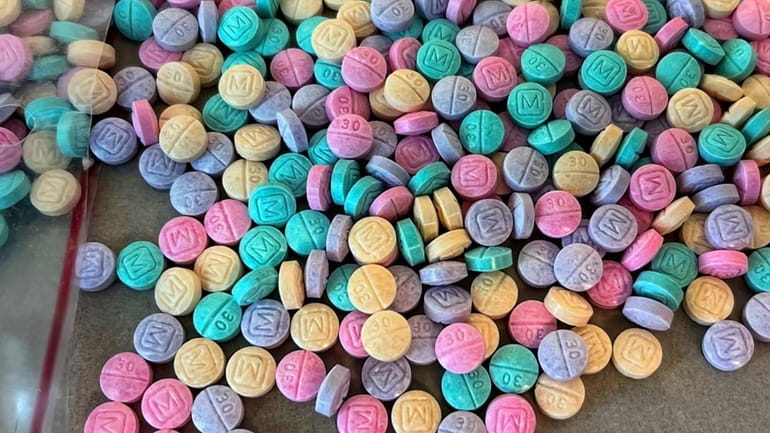 Rainbow fentanyl pills and powder come in a variety of...