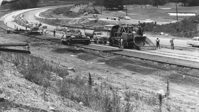 Construction work along the Long Island Expressway near Lake Success in...