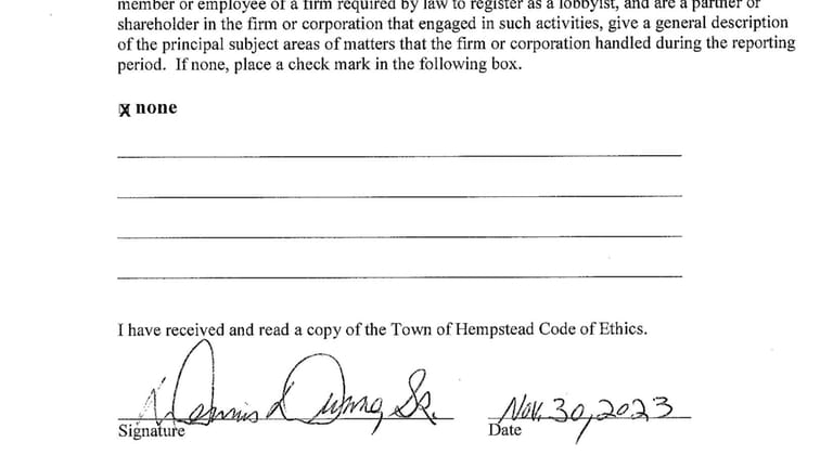 Councilman Dunne’s signature on his document.