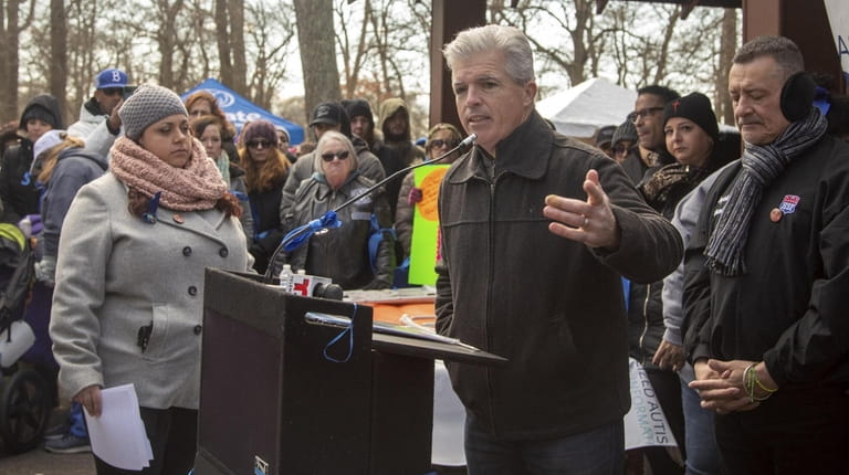 Suffolk County Executive Steve Bellone, shown at a march honoring Thomas...