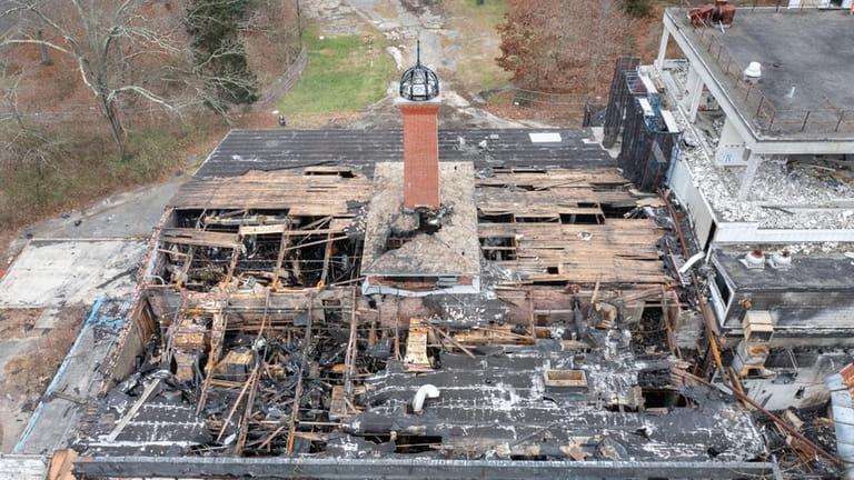 An aerial shot shows the extent of the damage at...