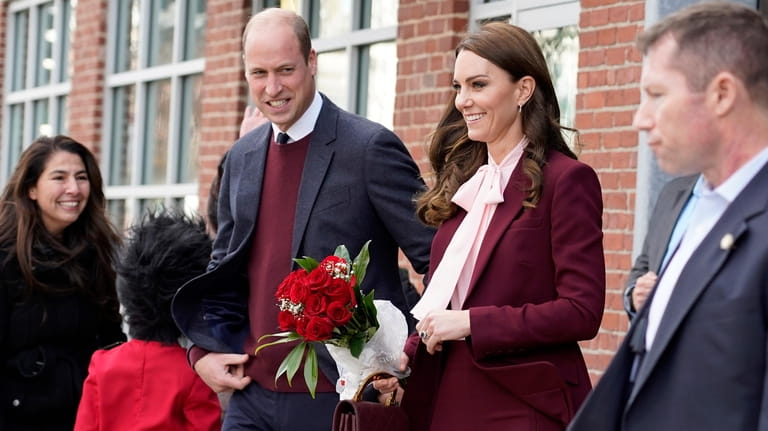 Britain's Prince William and Kate, Princess of Wales, leave a...