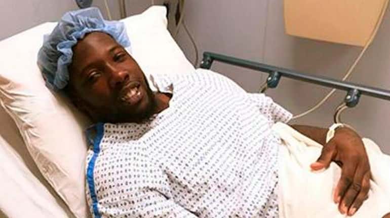 Jason Pierre-Paul is shown before having surgery on his injured...