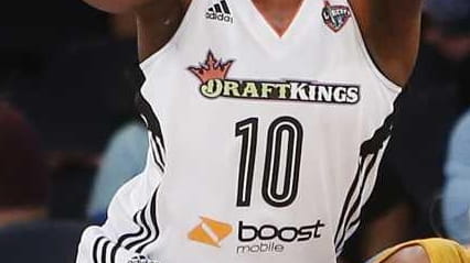 The DraftKings logo is seen on the jersey New York...