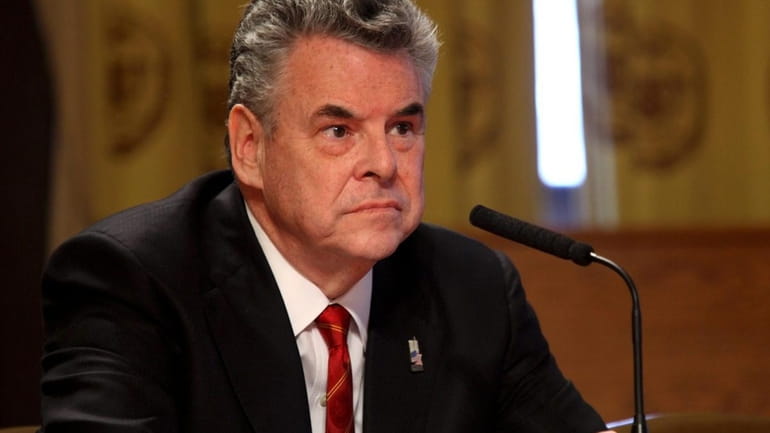 Rep. Peter King (R-Seaford) listens to a question at a...