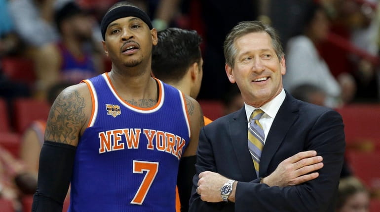 New York Knicks forward Carmelo Anthony and head coach Jeff...