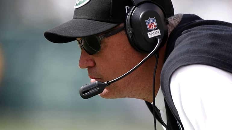 Rex Ryan works on the sidelines during the Jets' season...