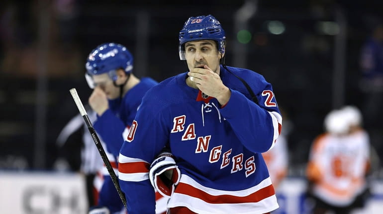 Rangers' Chris Kreider (20) reacts after a loss to the...