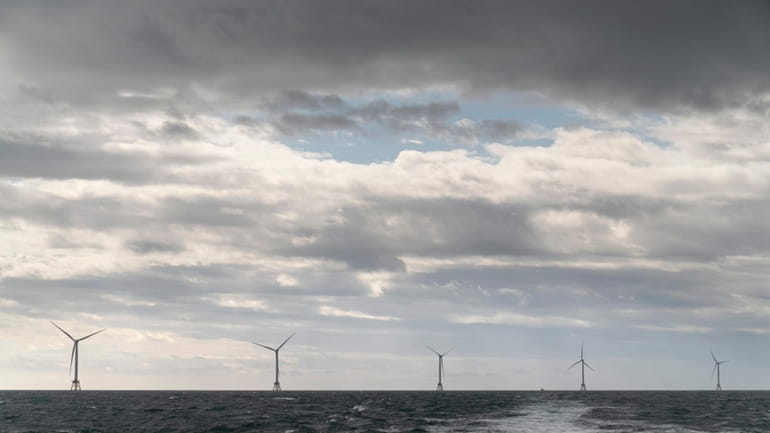 The turbines of America's first offshore wind farm are seen...