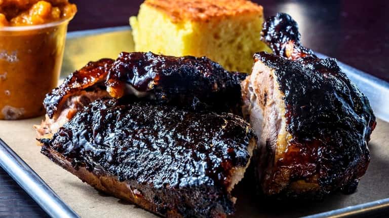 BBQ duck with sweet potato and cornbread at Smokin' Wolf...