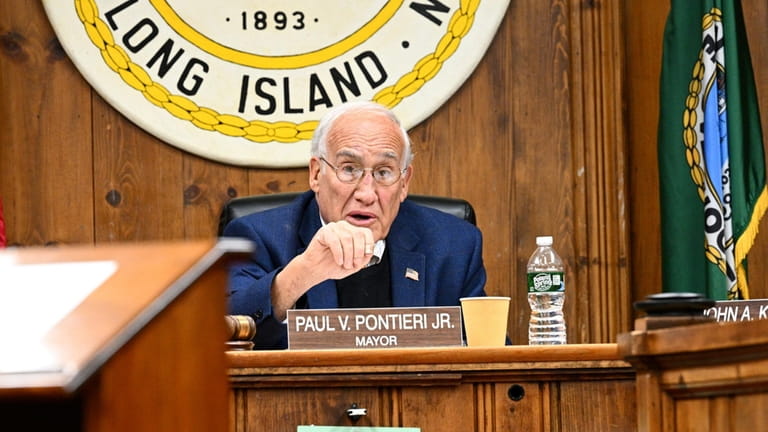 Patchogue Mayor Paul Pontieri at a village board meeting on Dec. 12....