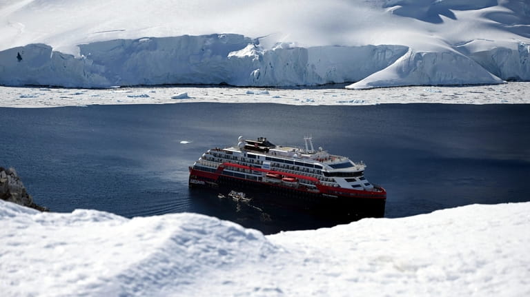 View of the Hurtigruten hybrid expedition cruise ship, MS Roald...