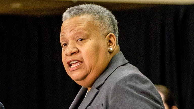 Tracey Edwards speaks at a March 2019 news conference.  