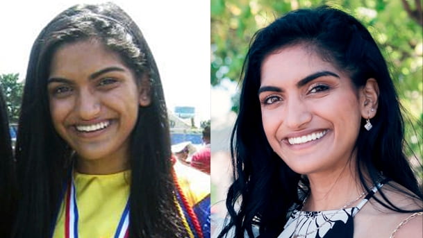 Nilam Patel in 2012, left, and now.