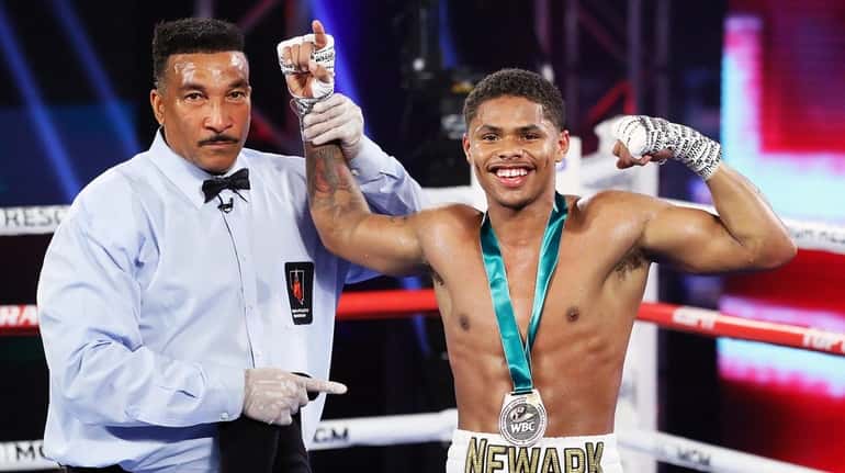 In this handout image provided by Top Rank, Shakur Stevenson...