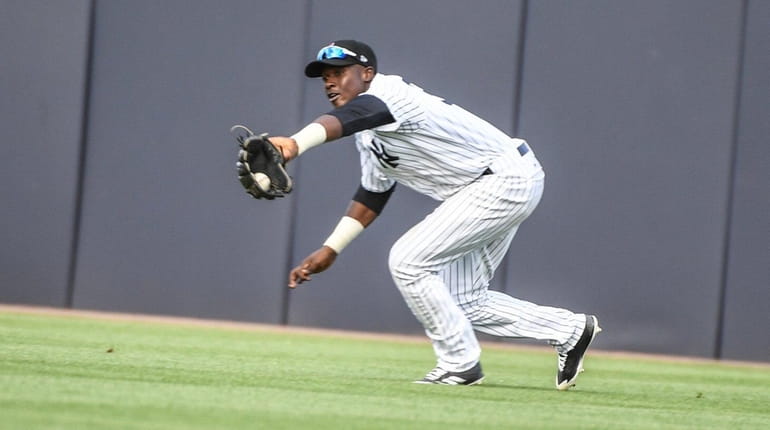 New York Yankees Estevan Florial makes a catch in Centerfield...