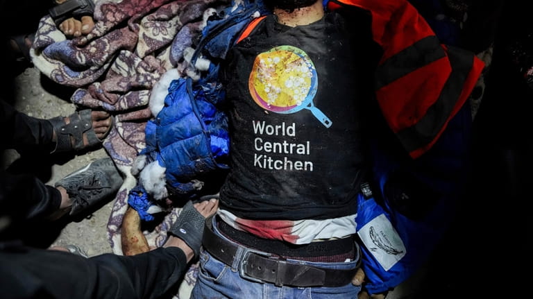 The body of a person wearing a World Central Kitchen...