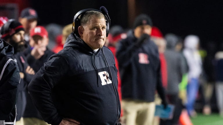 Rutgers head coach Greg Schiano reacts in the first half...
