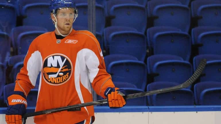 Islanders prospect Griffin Reinhart skates during minicamp at Nassau Coliseum....