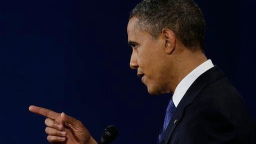 President Barack Obama speaks during the first presidential debate at...