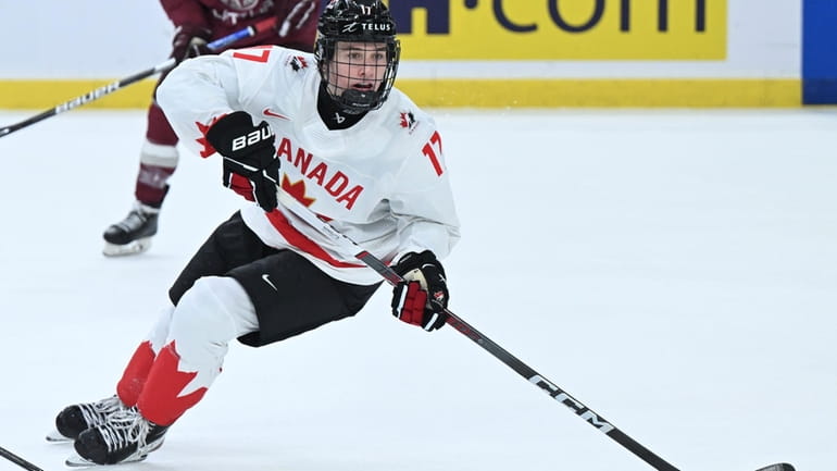 Canada's Macklin Celebrini in action during the IIHF World Junior...